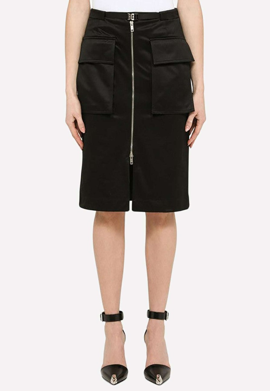 Skirts * | Givenchy Satin Zipped Knee-Length Skirt Black