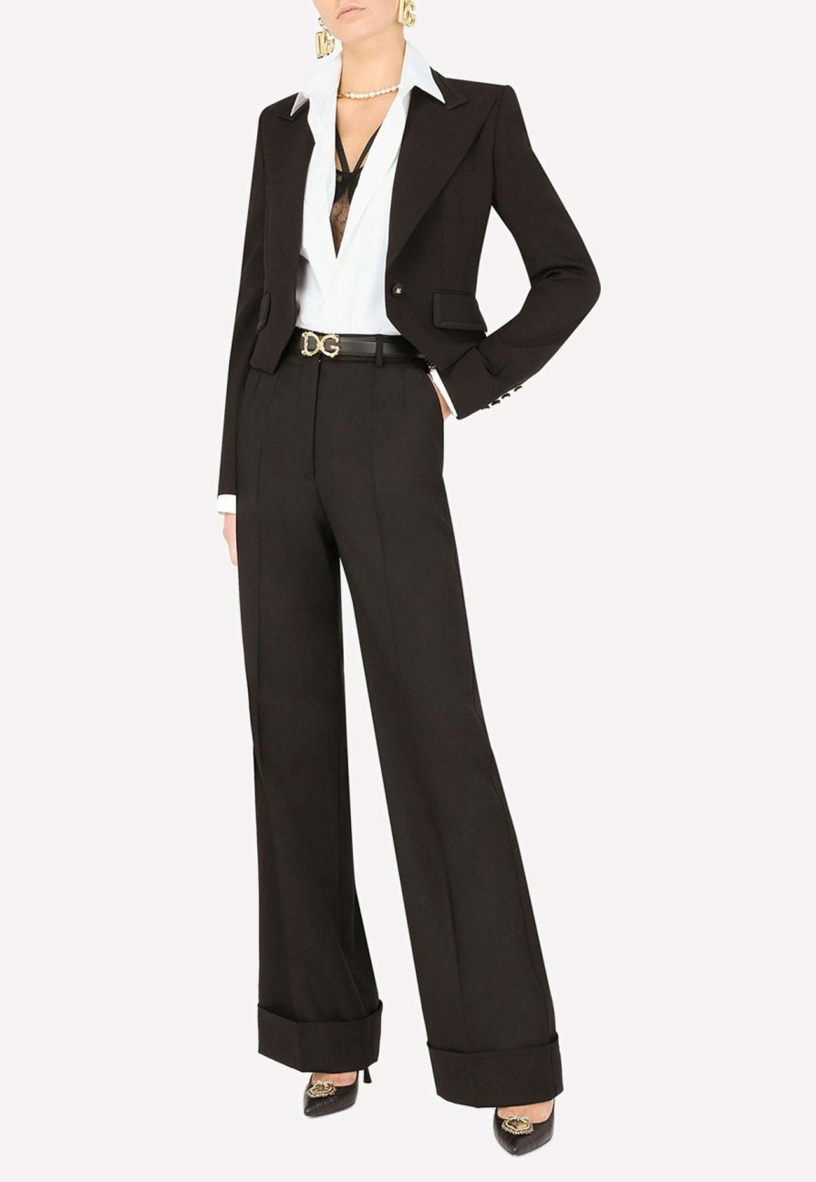 Evening * | Dolce & Gabbana Cordonetto Lace Trim Blazer In Wool Black