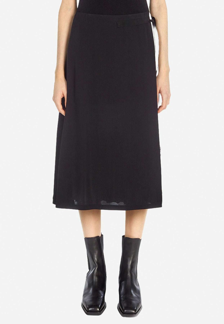 Skirts * | Salvatore Ferragamo Printed Pleated Midi Skirt In Silk Twill Black