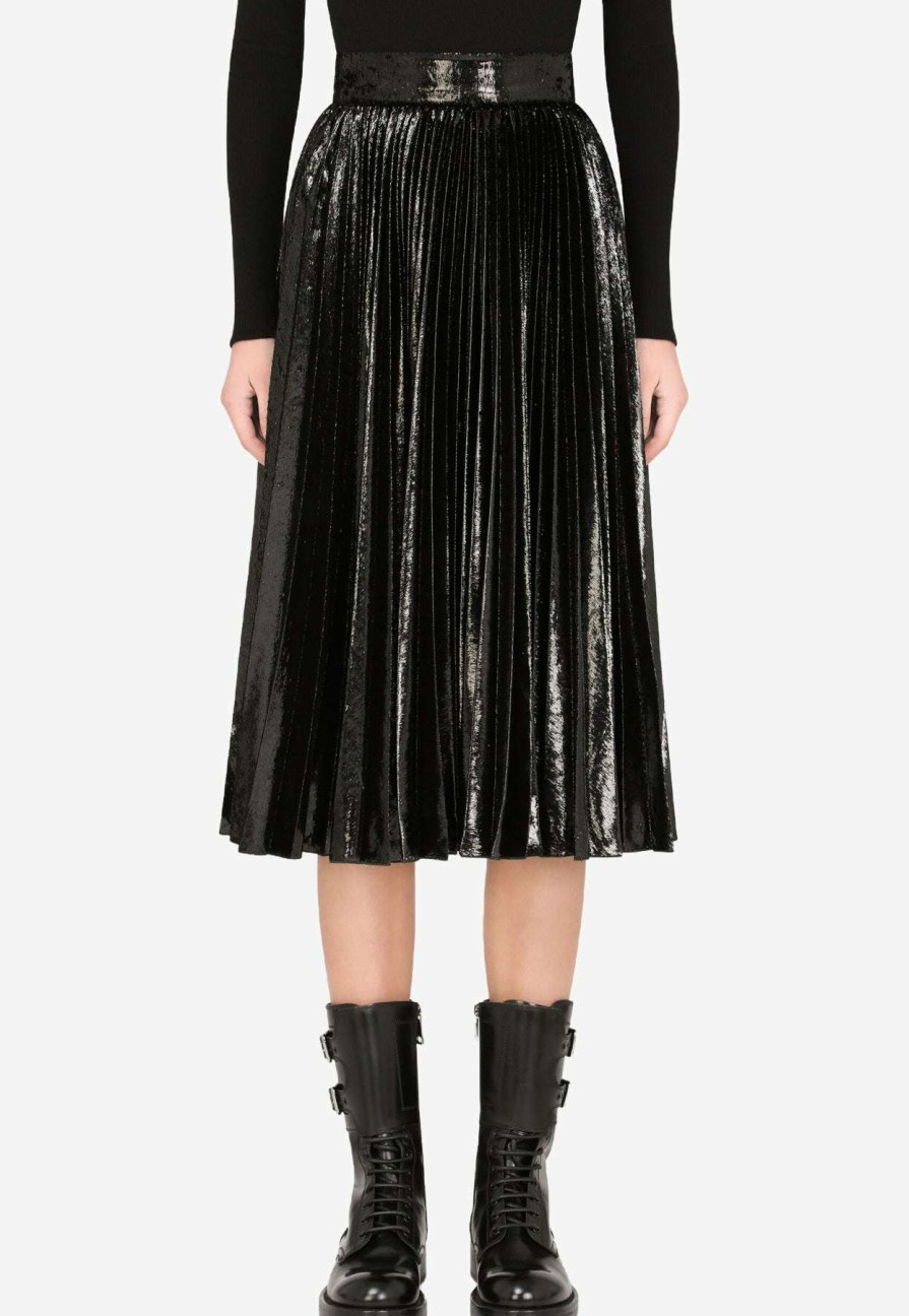 Skirts * | Dolce & Gabbana Flowing Lame Pleated Velvet Skirt Black