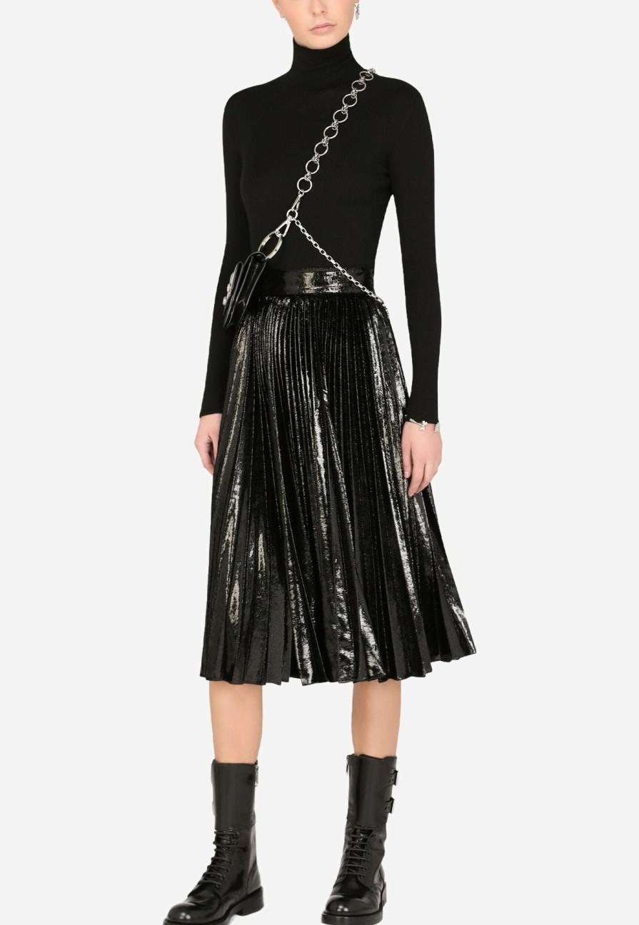 Skirts * | Dolce & Gabbana Flowing Lame Pleated Velvet Skirt Black