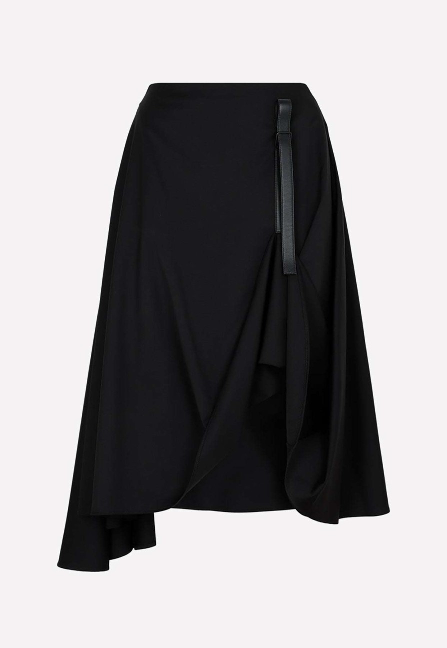 Skirts * | Loewe Draped Midi Asymmetric Skirt Black