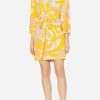 Dresses * | Emilio Pucci Boat-Neck Albizia Print Crepe Mini Dress Yellow