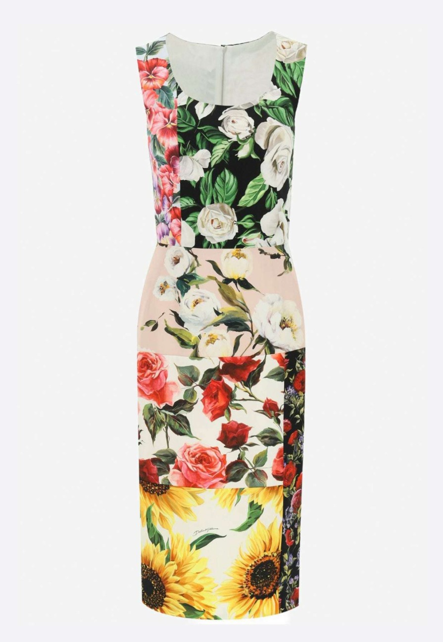 Evening * | Dolce & Gabbana Floral Patchwork Longuette Dress Multicolor