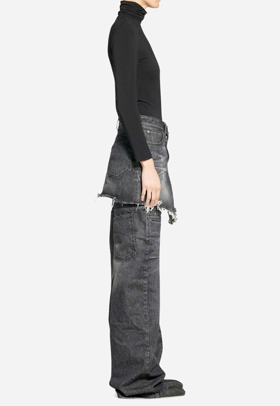 Skirts * | Balenciaga Cut-Up Mini Denim Skirt Black