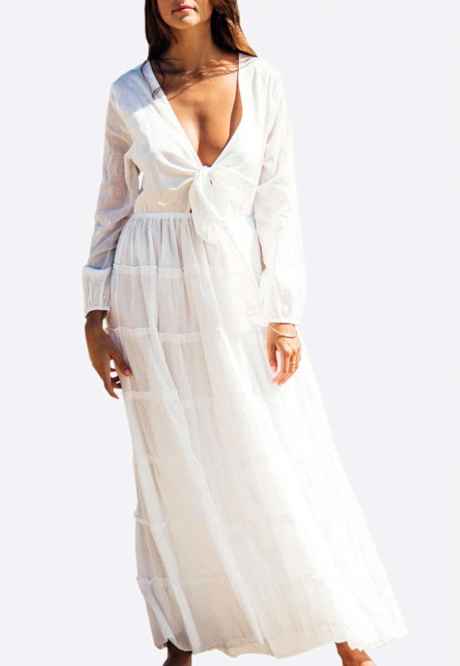 Dresses * | Les Canebiers Lily Summer Dress With Tie Detail White