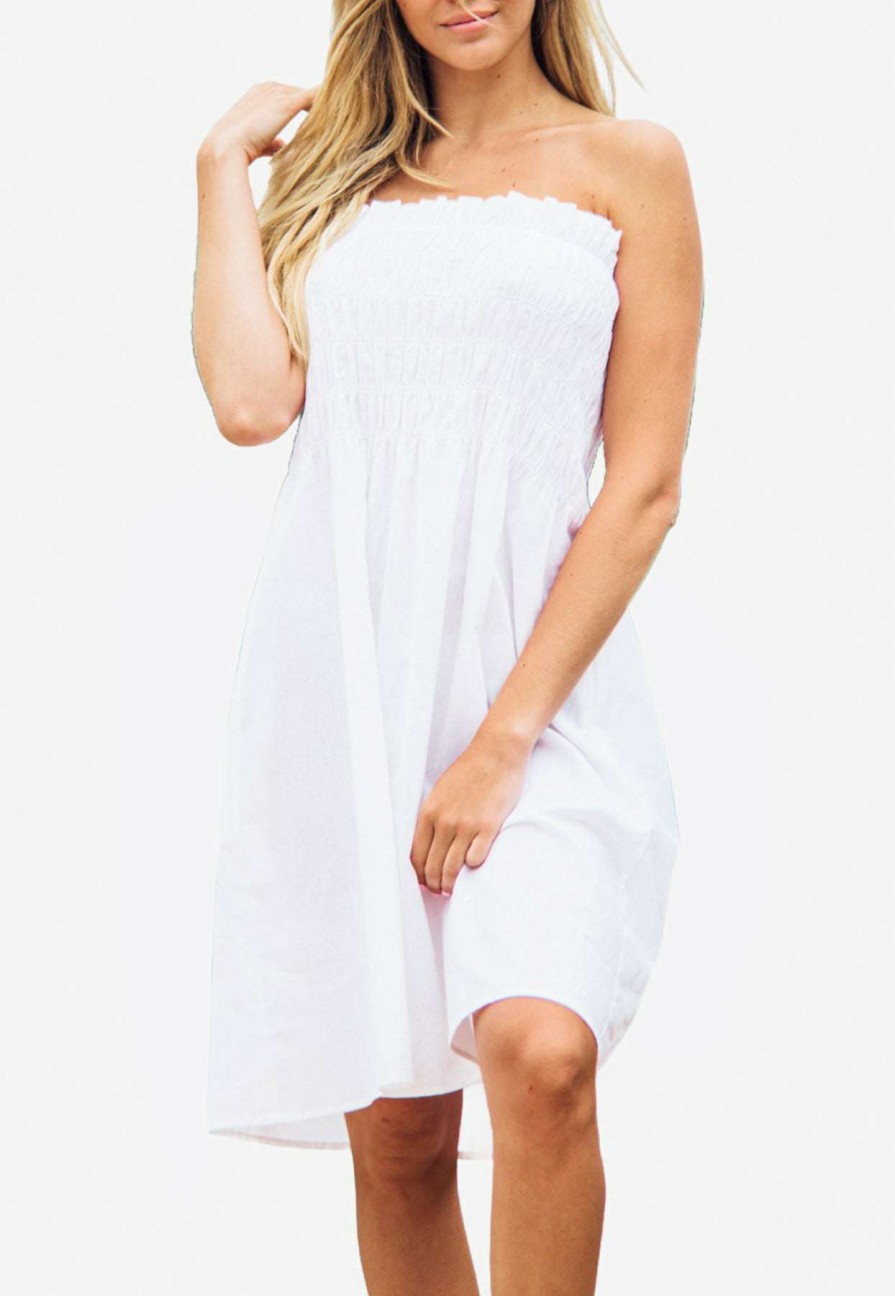 Dresses * | Les Canebiers Mer Smocked Tube Dress In White White