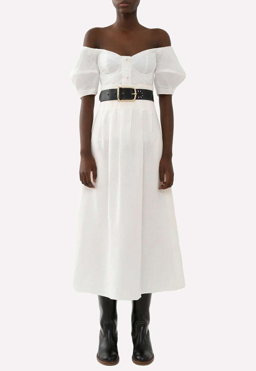 Skirts * | Chloe High-Waist Pleated Midi Skirt White