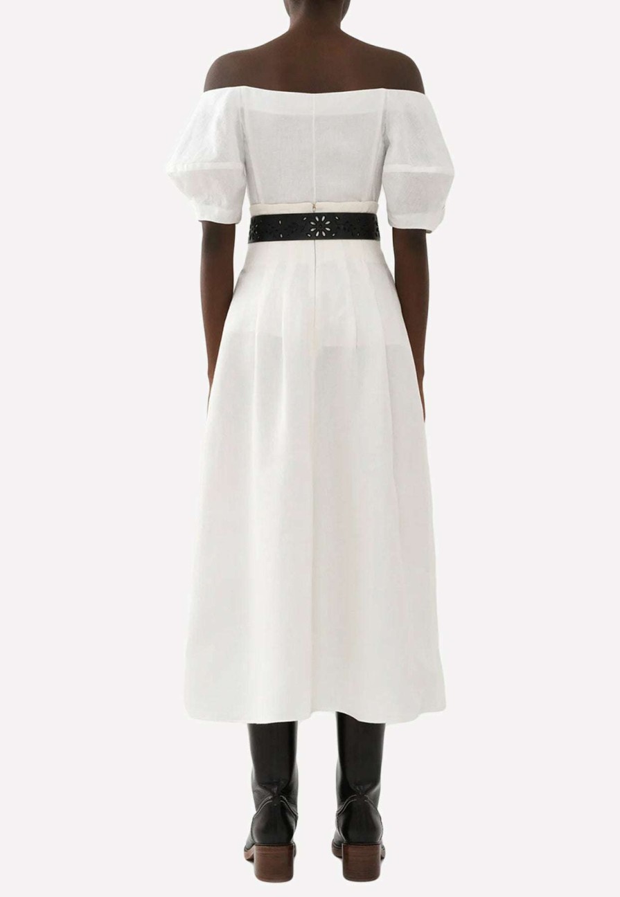 Skirts * | Chloe High-Waist Pleated Midi Skirt White