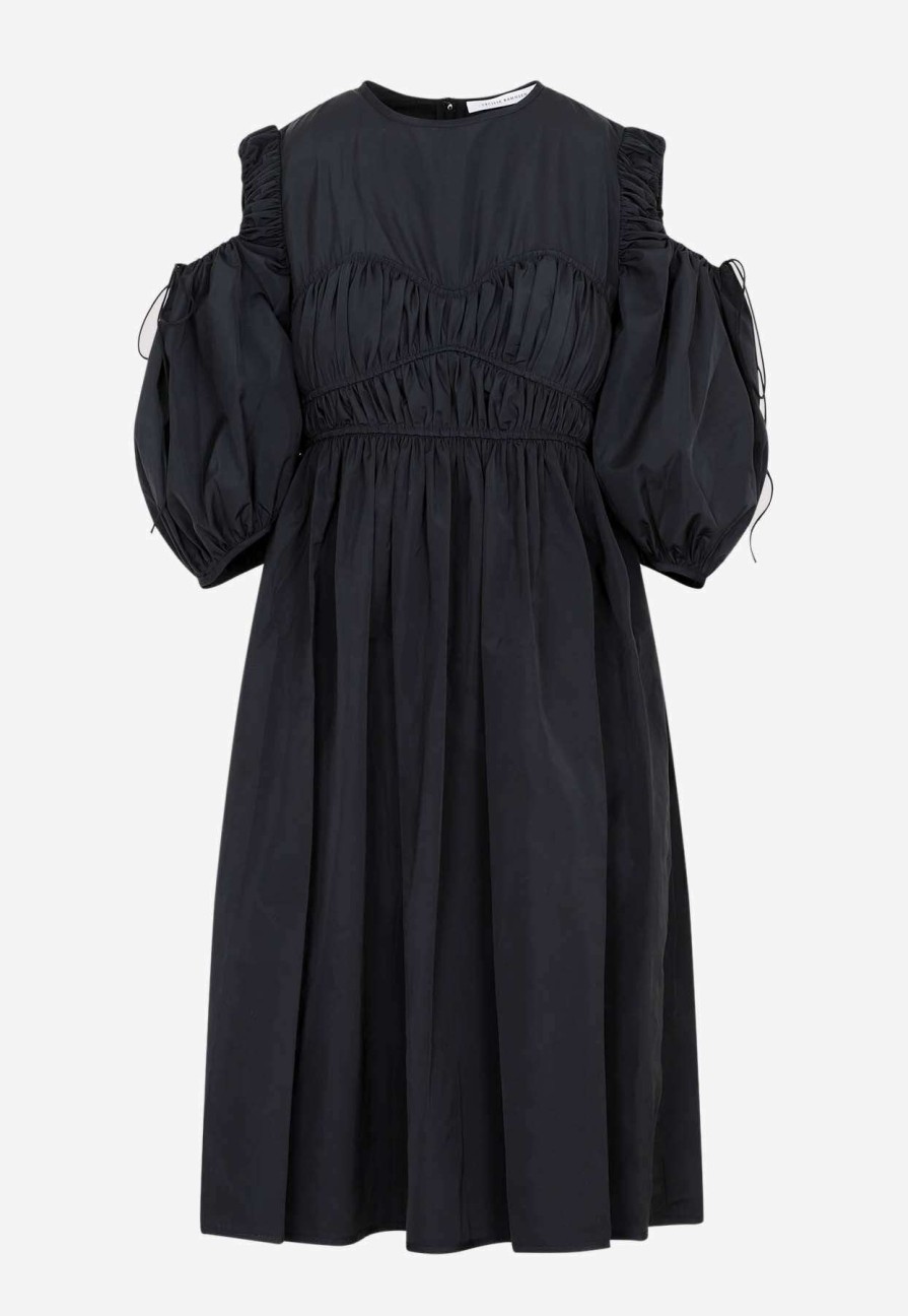 Dresses * | Cecilie Bahnsen Daniella Ruched Dress In Taffeta Black