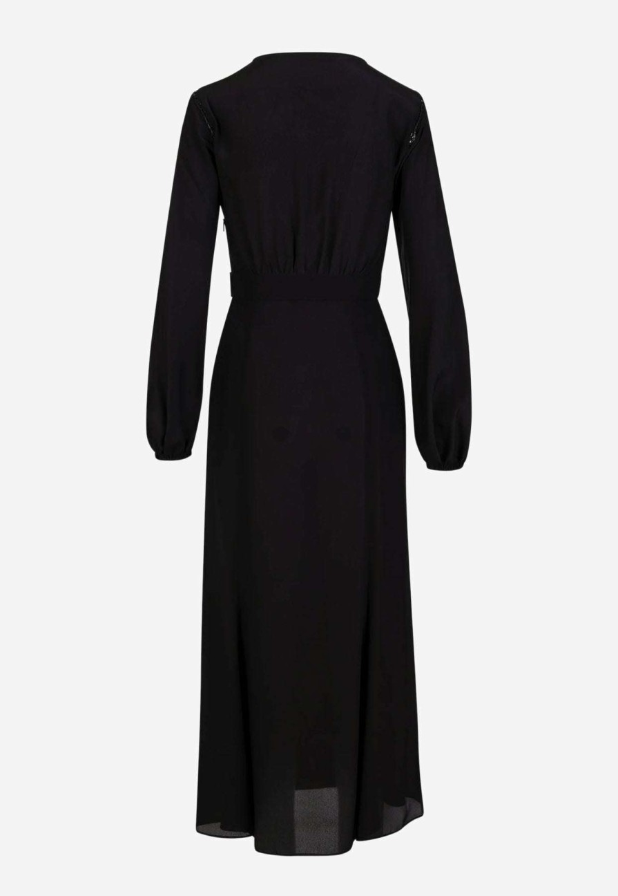 Evening * | Roberto Cavalli Long-Sleeved Tiger Tooth Midi Dress Black