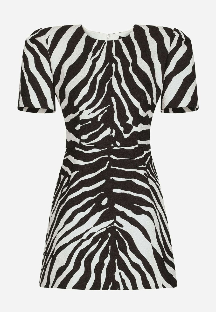 Evening * | Dolce & Gabbana Zebra Print Brocade Mini Dress Monochrome