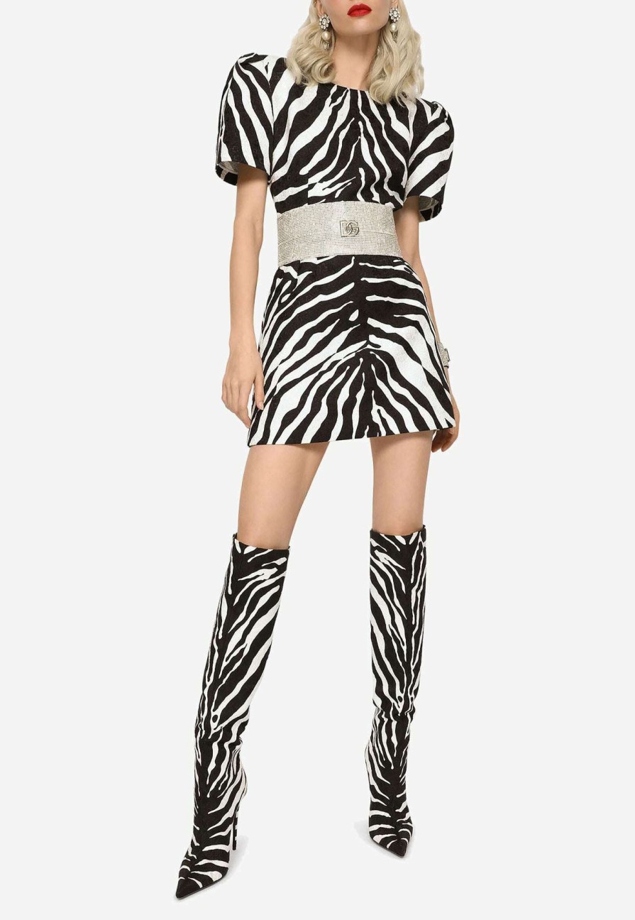 Evening * | Dolce & Gabbana Zebra Print Brocade Mini Dress Monochrome