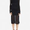 Evening * | Salvatore Ferragamo Ruched Sheer Midi Dress Black