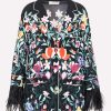 Evening * | Valentino Feather-Trimmed Floral Silk Shirt Multicolor