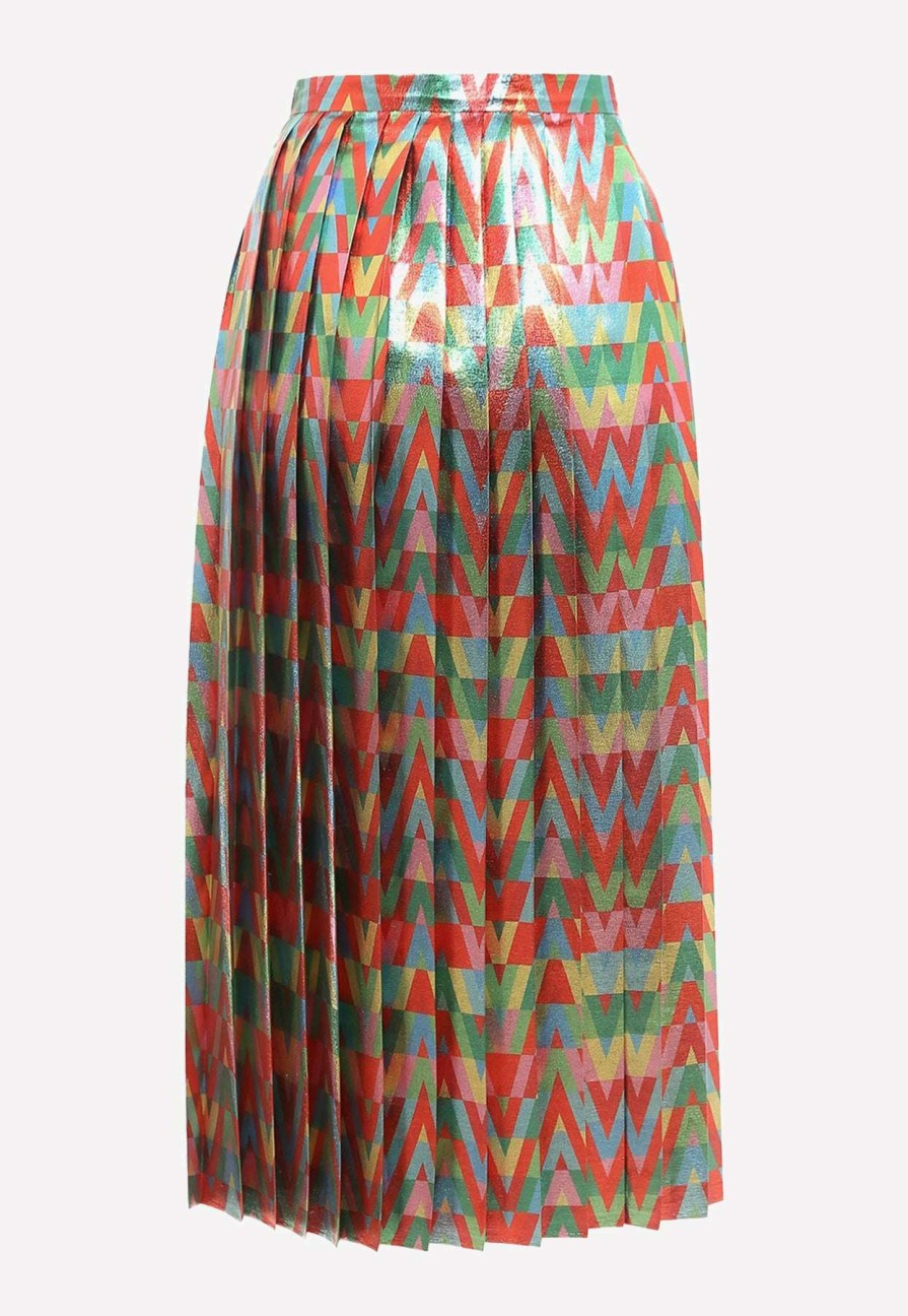 Skirts * | Valentino Optival V Pleated Lurex Midi Skirt Multicolor