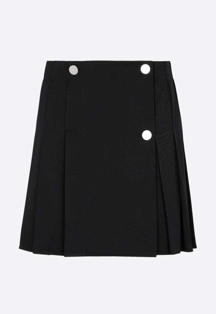 Skirts * | Bottega Veneta Pleated Wool Gabardine Wool Black