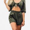 Shorts * | Les Canebiers Enchanteur Cropped Top And Shorts Set In Khaki Green