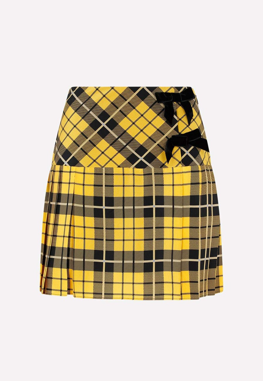 Skirts * | Alessandra Rich Tartan-Print Mini Skirt In Silk Yellow