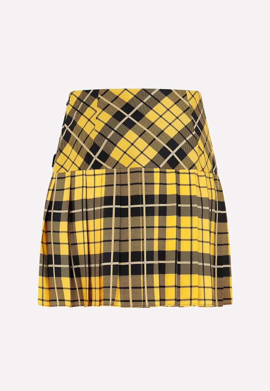 Skirts * | Alessandra Rich Tartan-Print Mini Skirt In Silk Yellow