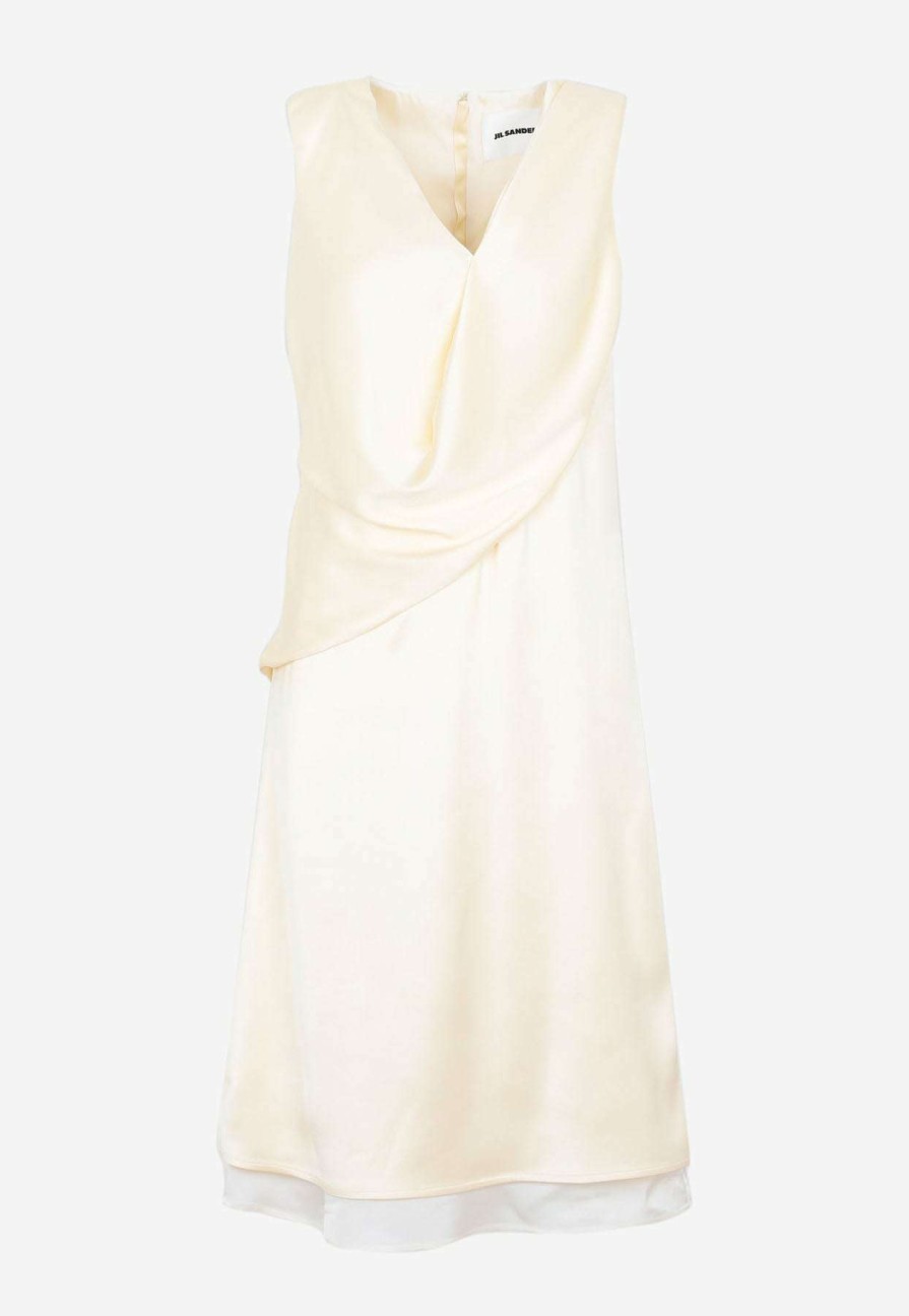 Dresses * | Jil Sander Sleeveless Drape Midi Dress In Silk Cream