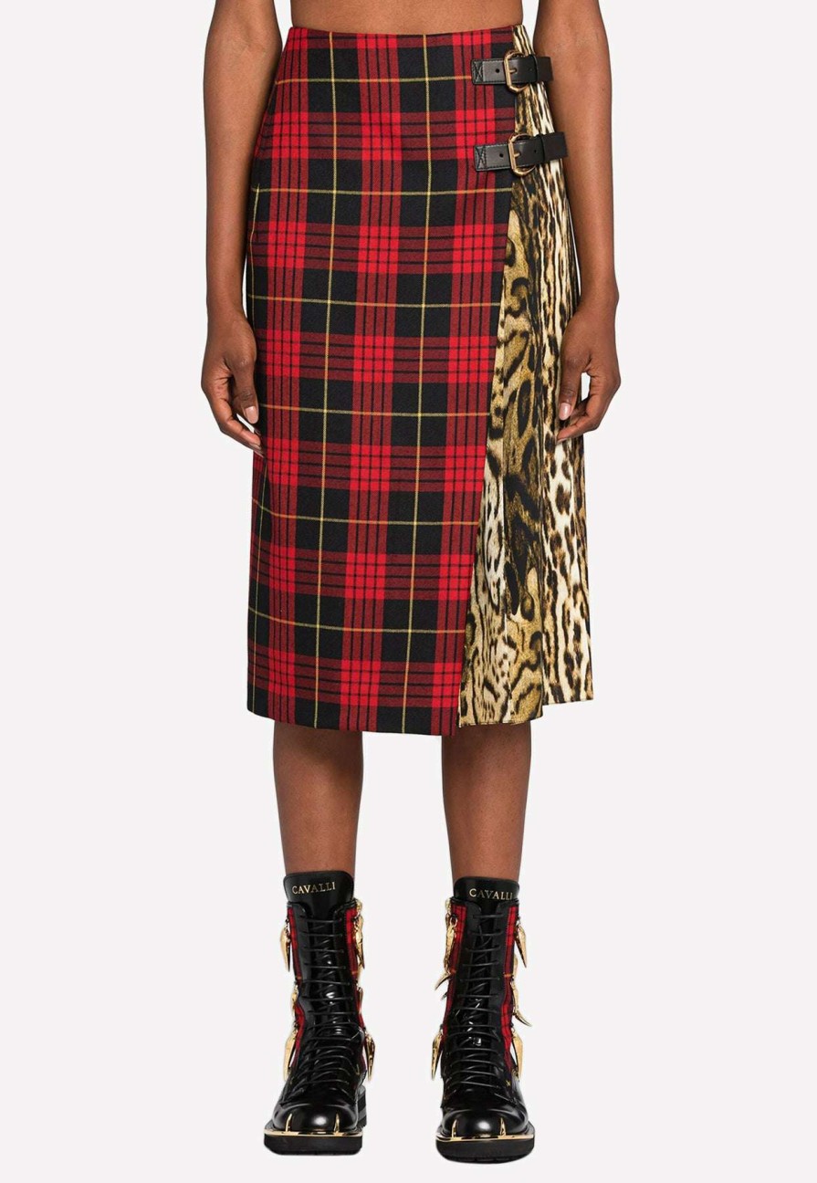 Skirts * | Roberto Cavalli Tartan And Ocelot-Print Knee-Length Skirt Multicolor