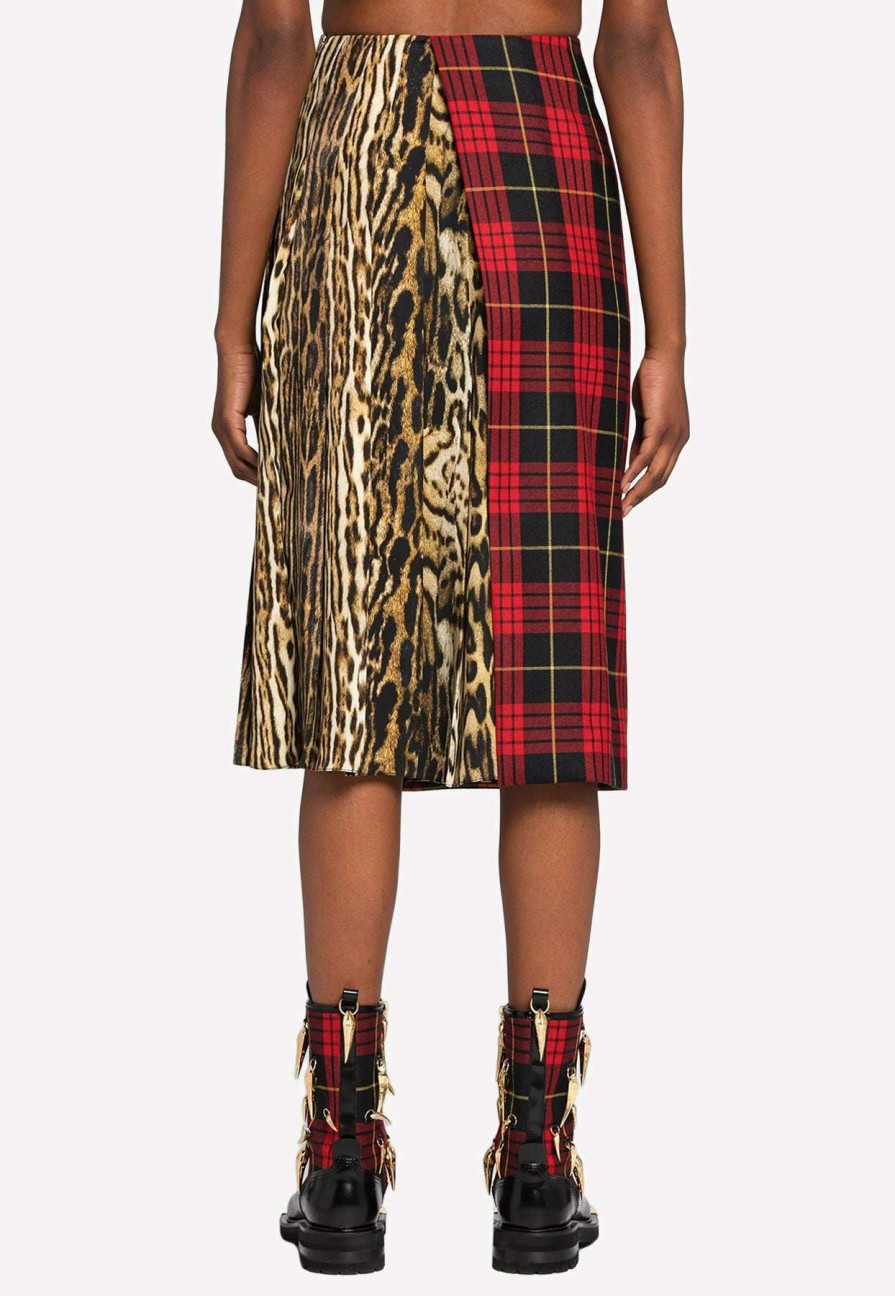 Skirts * | Roberto Cavalli Tartan And Ocelot-Print Knee-Length Skirt Multicolor