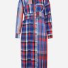 Dresses * | Sacai Deconstructed Plaid Long-Sleeved Midi Dress Multicolor