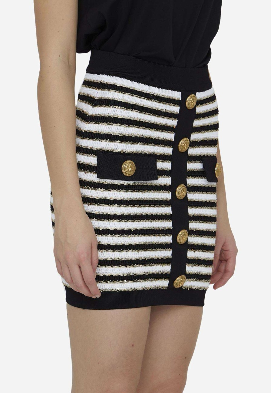 Skirts * | Balmain High-Waist Buttoned Knit Skirt Monochrome