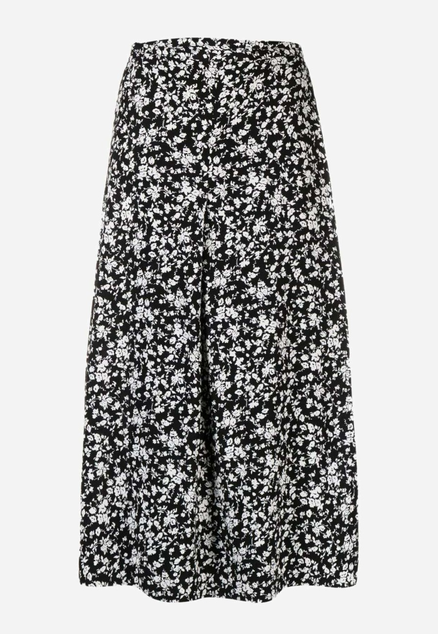 Skirts * | Ganni Printed Crepe Midi Wrap Skirt Monochrome