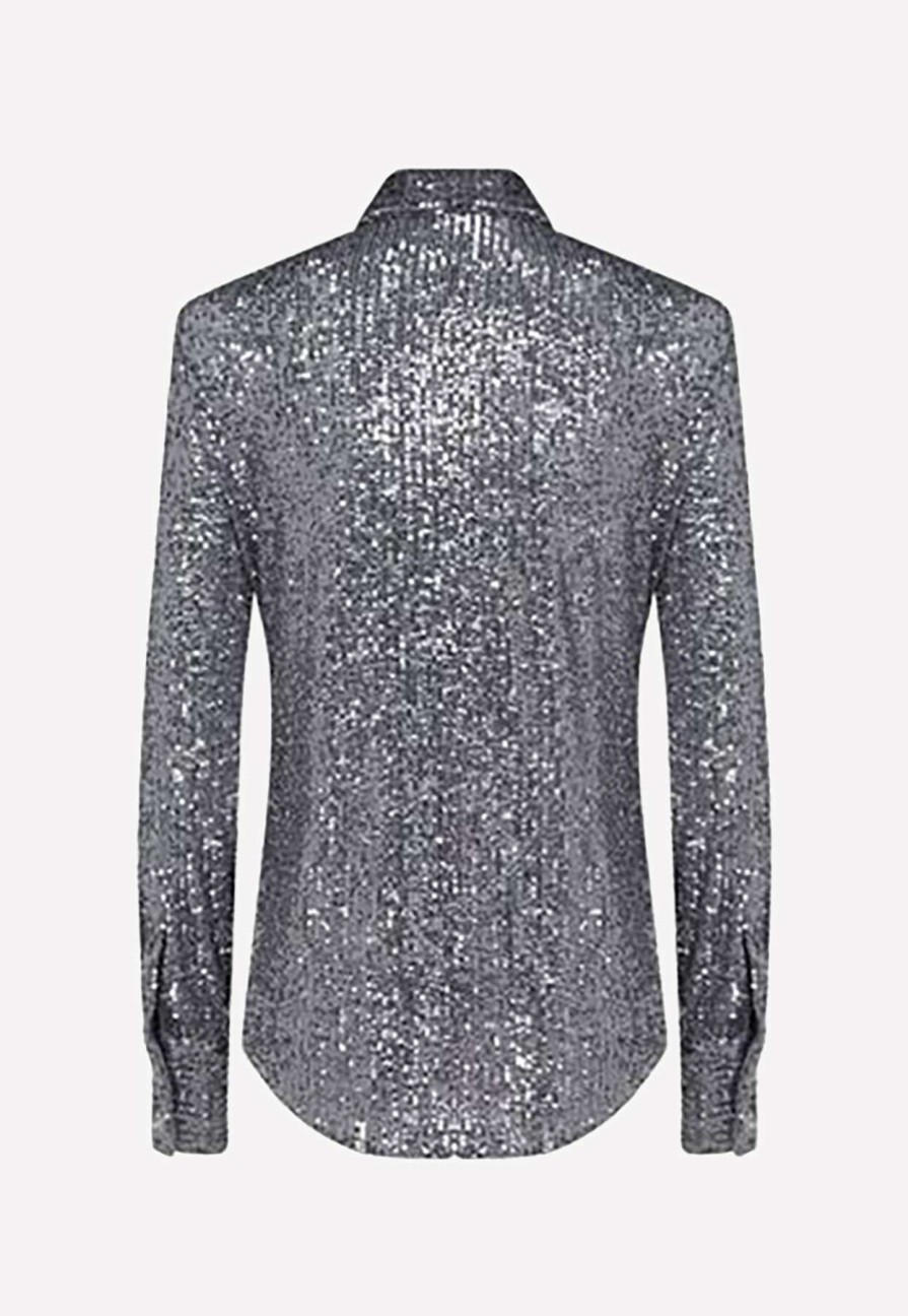 Evening * | Tom Ford Sequined Long-Sleeved Shirt Silver