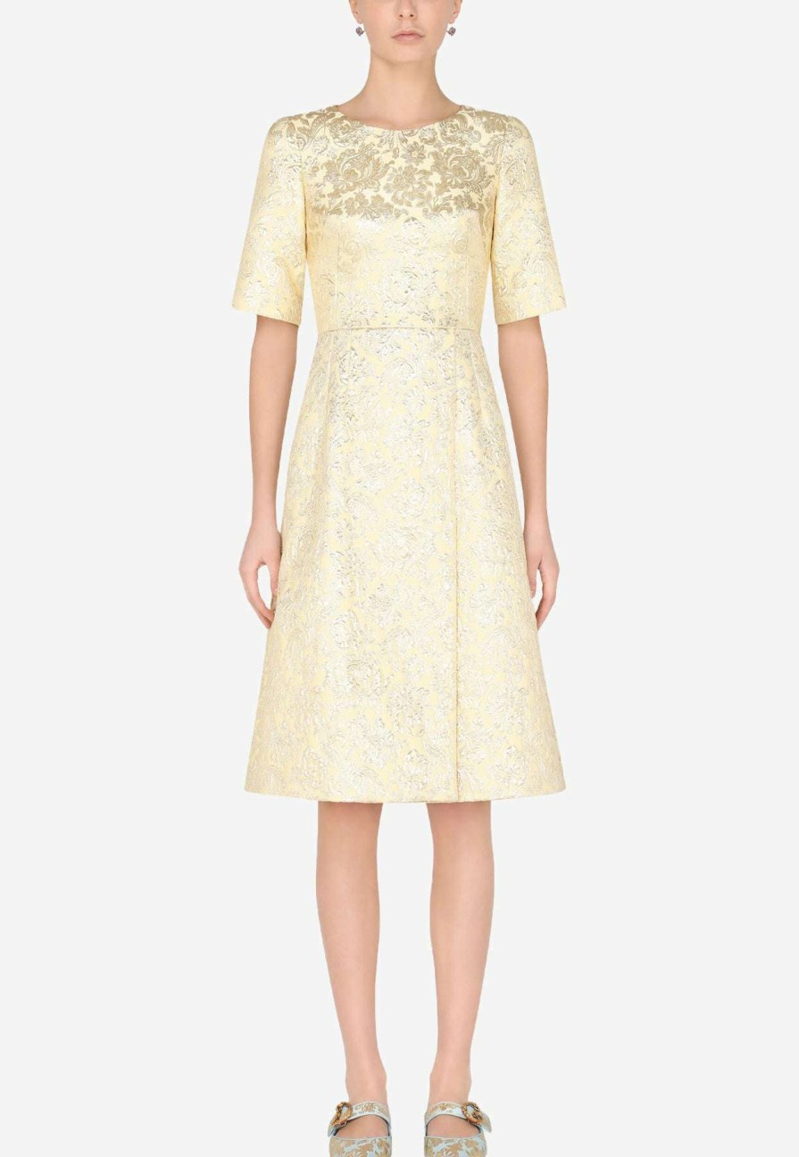 Evening * | Dolce & Gabbana Floral Lame Jacquard Dress Gold