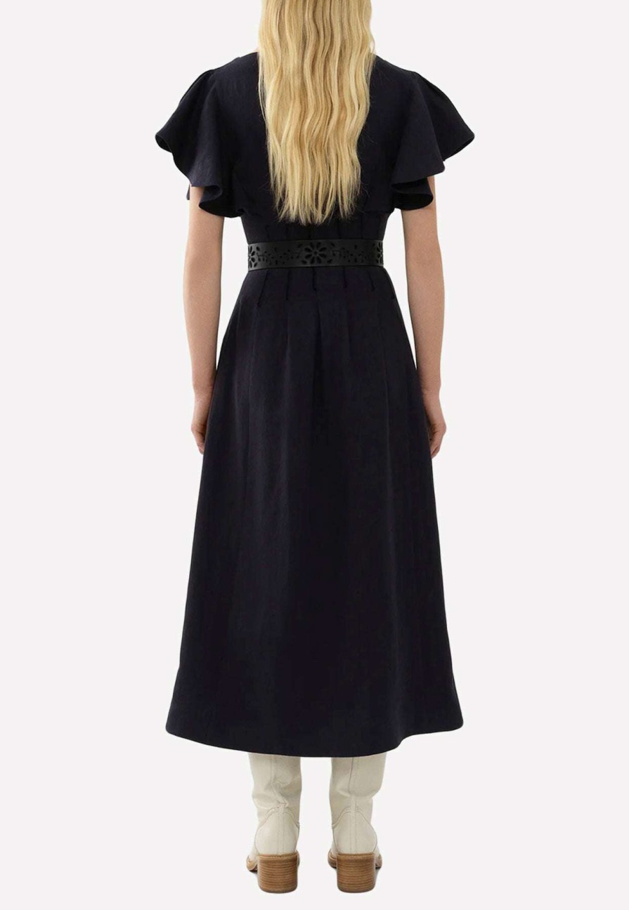 Dresses * | Chloe Wing-Sleeved Midi Dress Navy