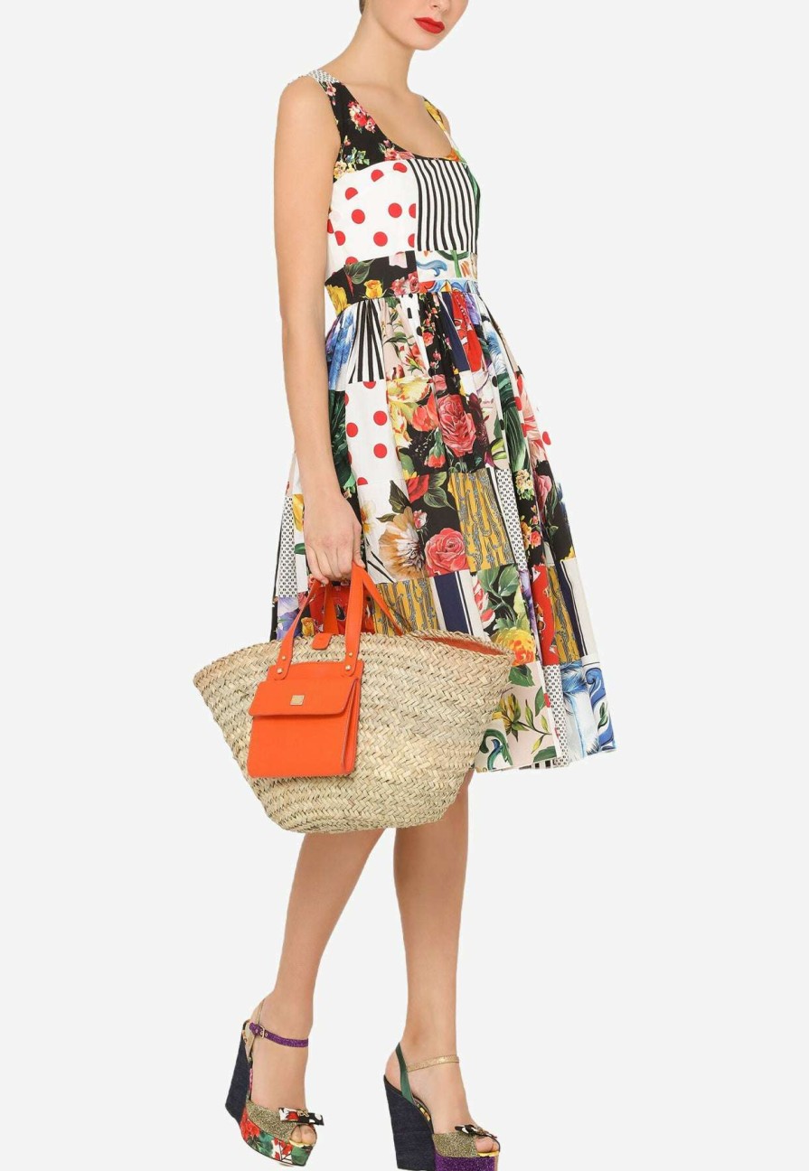 Dresses * | Dolce & Gabbana Square-Neck Patchwork Cotton Dress Multicolor