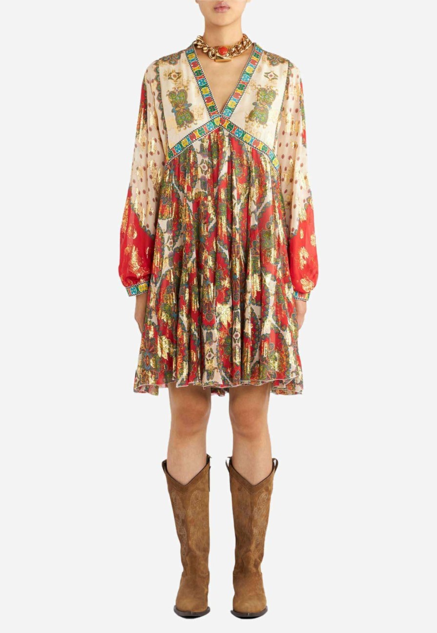 Dresses * | Etro Floral Paisley Print Silk Long-Sleeved Mini Dress Multicolor