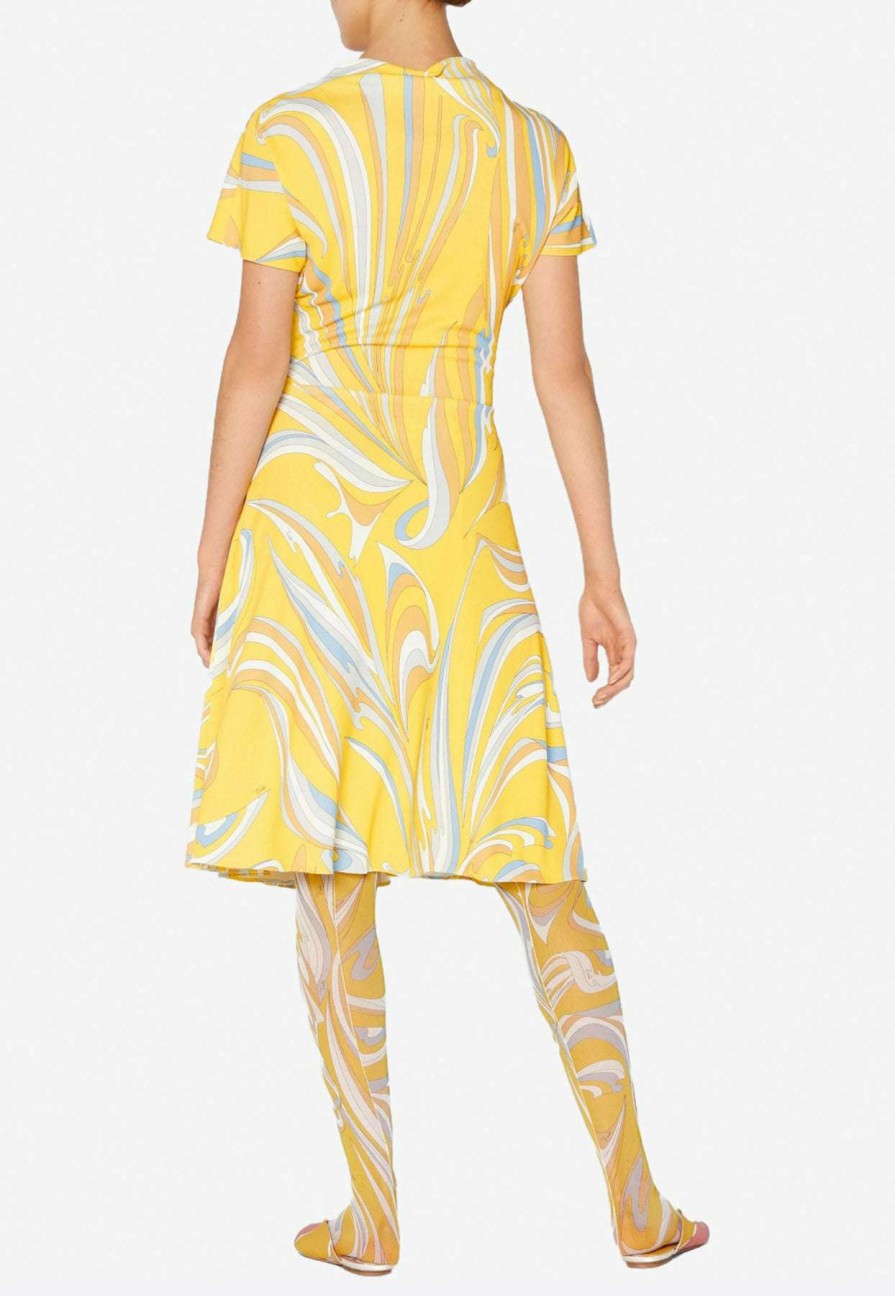 Dresses * | Emilio Pucci Vortici Print Satin Dress Yellow