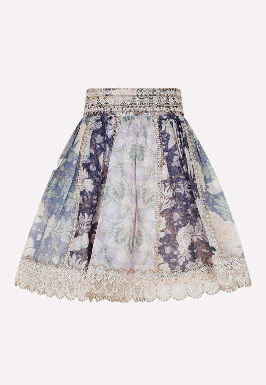 Skirts * | Zimmermann Celestial Lace Paneled Mini Skirt Multicolor