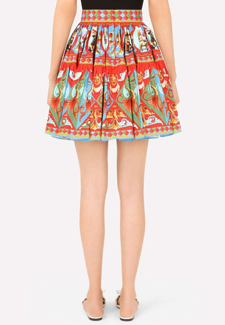 Skirts * | Dolce & Gabbana Carretto Print Pleated Cotton A-Line Mini Skirt Multicolor