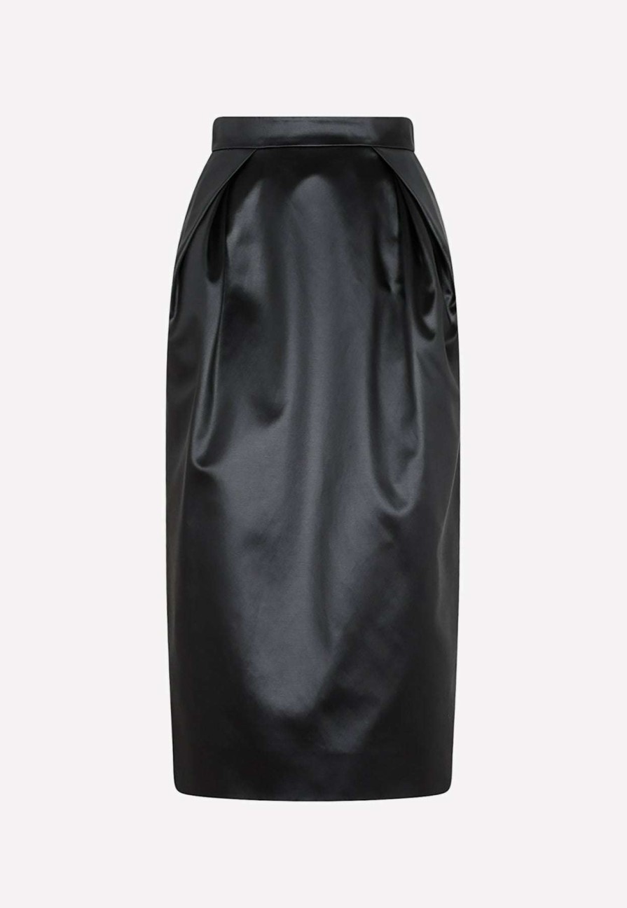 Skirts * | Maison Margiela High-Waist Midi Skirt In Faux Leather Black