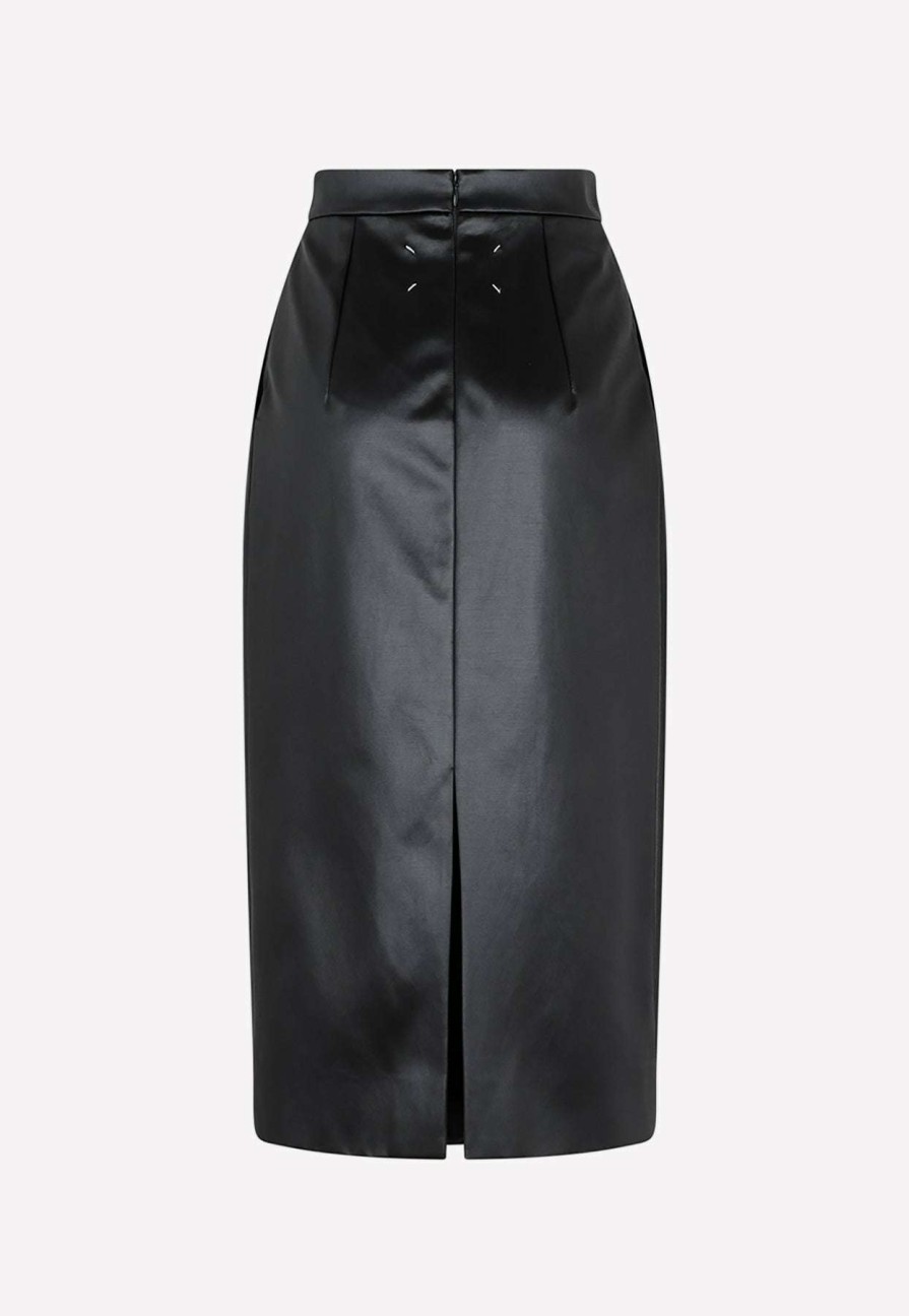 Skirts * | Maison Margiela High-Waist Midi Skirt In Faux Leather Black