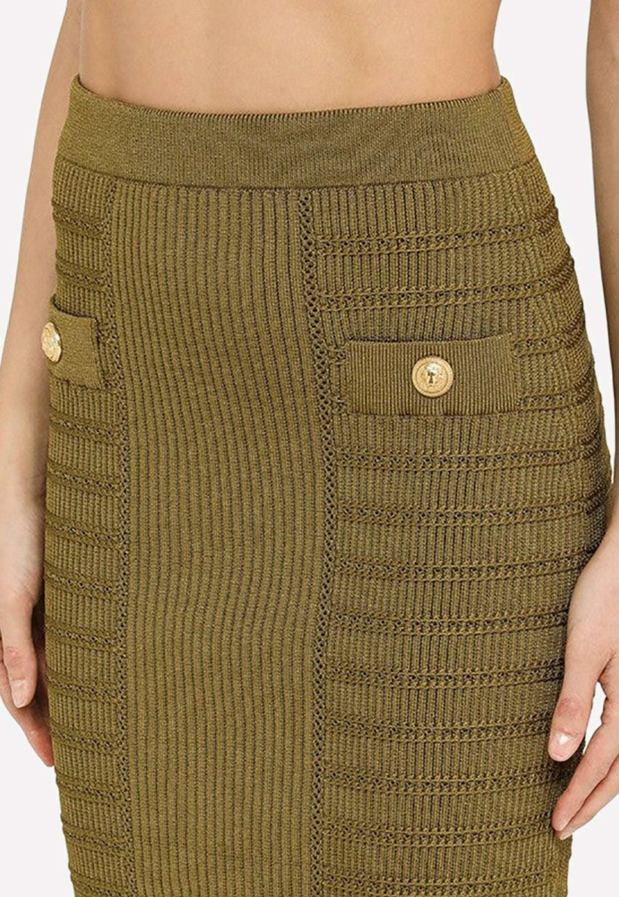 Skirts * | Balmain Knitted Midi Skirt Green