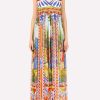 Evening * | Dolce & Gabbana V-Neck Carretto Print Chiffon Maxi Dress Multicolor