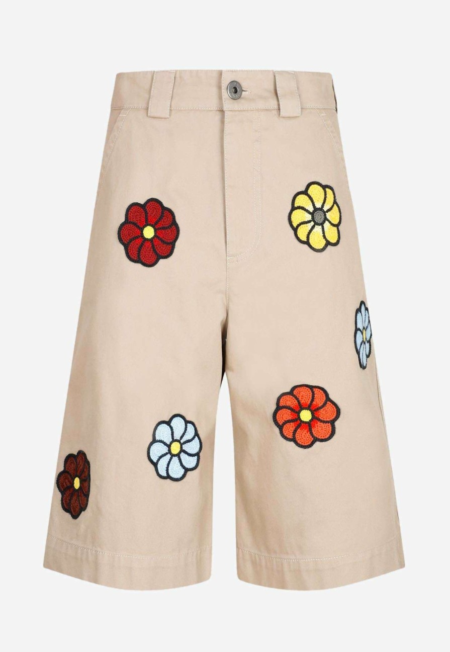 Shorts * | Moncler X Jw Anderson Floral Patch Long Shorts Beige