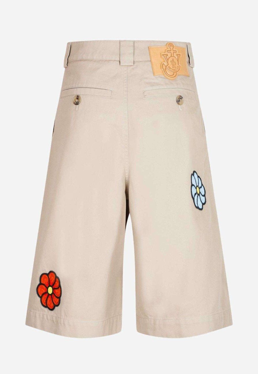 Shorts * | Moncler X Jw Anderson Floral Patch Long Shorts Beige