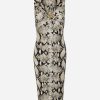 Evening * | Roberto Cavalli Panther Head Snakeskin Midi Dress Multicolor