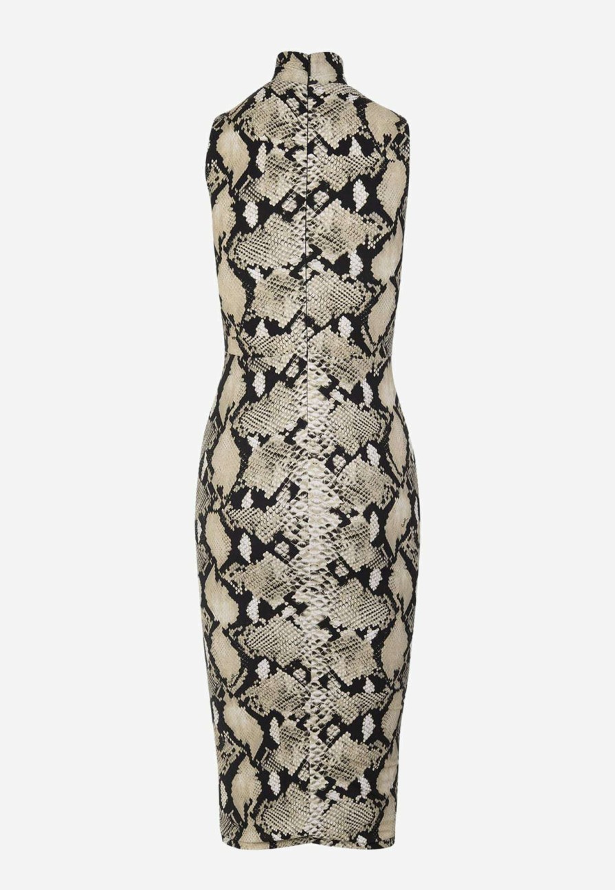 Evening * | Roberto Cavalli Panther Head Snakeskin Midi Dress Multicolor