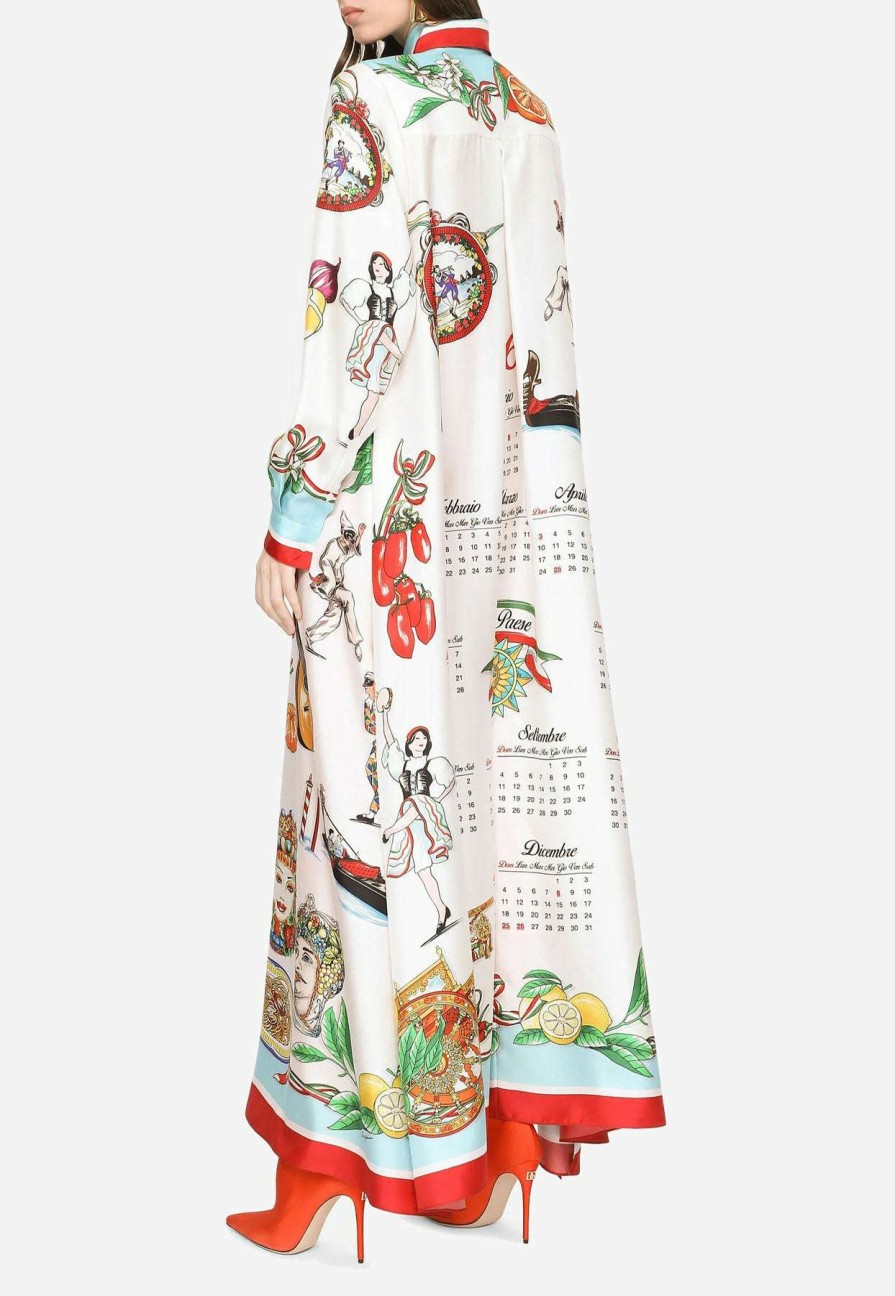 Dresses * | Dolce & Gabbana Calendar Print Kaftan Maxi Dress Multicolor