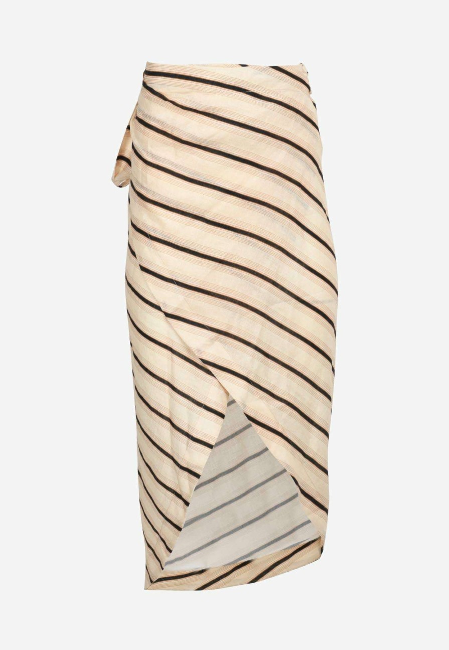 Skirts * | Pink Filosofy Positano Striped Wrap Skirt Beige