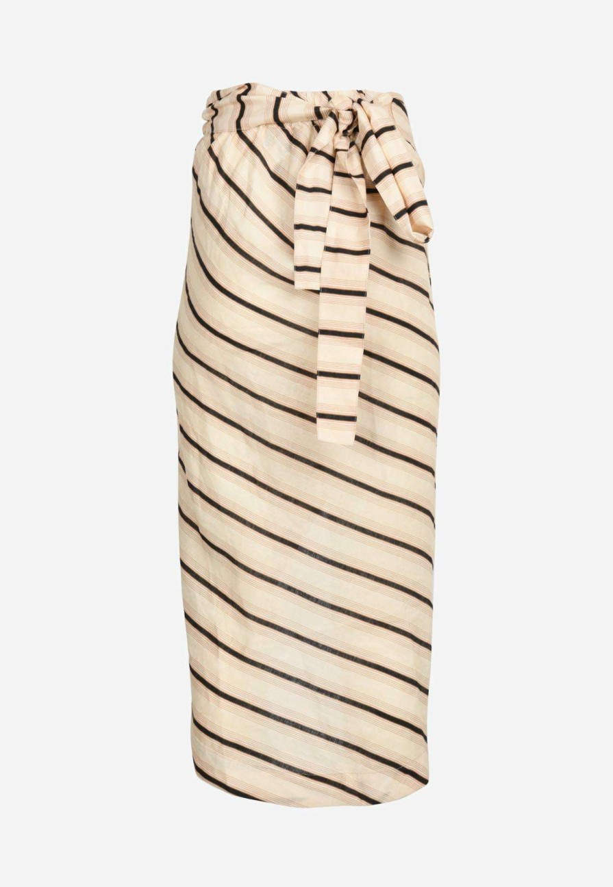 Skirts * | Pink Filosofy Positano Striped Wrap Skirt Beige