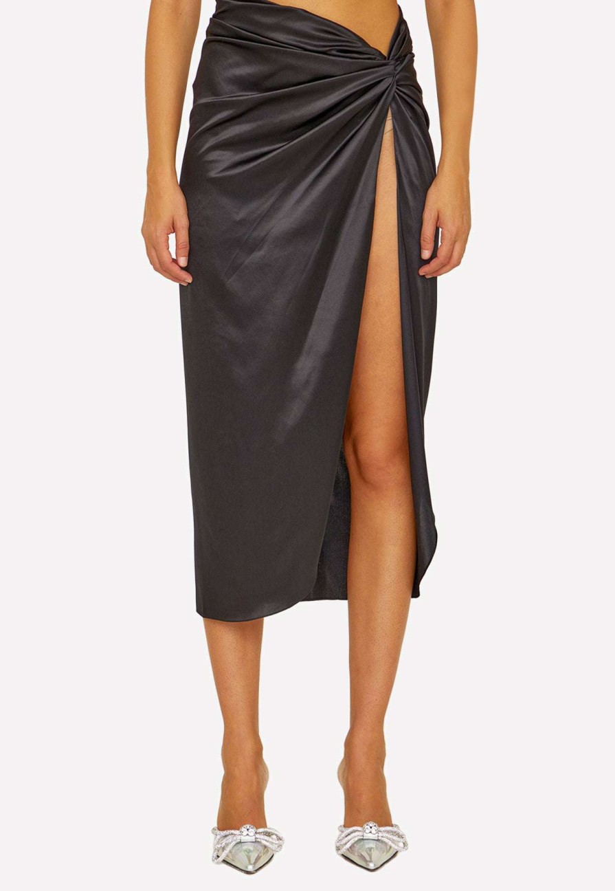 Skirts * | Nue Knot Silk Midi Skirt Black